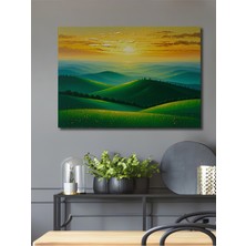 Altın Şafak Yağlı Boya Görünümlü Yeşil Tepe Manzarası Ev/işyeri/ofis/salon Ahşap Dekoratif Tablo