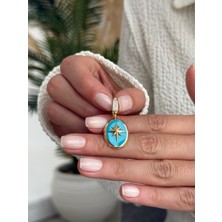 Turkuaz Mineli Kutup Yıldızı 14 Ayar Altın Kolye Ucu