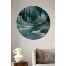 Buz Mavi Orman Sulu Boya Görünümlü Dekoratif Ahşap Ev/işyeri/ofis Yuvarlak Tablo