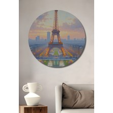Paris Eyfel Kulesi Romantik Yağlı Boya Görünümlü Ev/işyeri/ofis Dekoratif Ahşap Yuvarlak Tablo