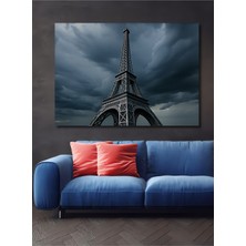 Kasvetli Gökyüzünde Eyfel Kulesi Yağlı Boya Görünümlü Dekoratif Ahşap Ev/işyeri/ofis Kare Tablo