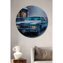 Kış Masalı Cadillac Yağlı Boya Görünümlü Dekoratif Ahşap Ev/işyeri/ofis Yuvarlak Tablo