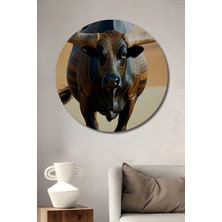 Desenli Boğa Yağlı Boya Görünümlü Dekoratif Ahşap Ev/işyeri/ofis Yuvarlak Tablo