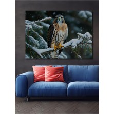 Kar Taneleri Altında Şahin Heybeti Yağlı Boya Görünümlü Dekoratif Ahşap Ev/işyeri/ofis Kare Tablo