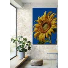 Gökyüzü Mavi Arka Planlı Yağlı Boya Görünümlü Ayçiçeği Dekoratif Ahşap Ev/işyeri/ofis Kare Tablo