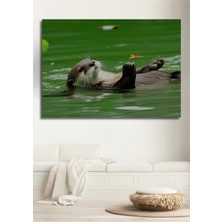 Su Samuru Keyfi Yağlı Boya Görünümlü Dekoratif Ahşap Ev/işyeri/ofis Kare Tablo