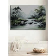 Sakin Nehir Sulu Boya Görünümlü Dekoratif Ahşap Dekoratif Ev/işyeri/ofis Kare Tablo