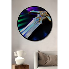 Çerçeve Görünümlü Göz Alıcı Mavi Altın Kılıç Yağlı Boya Görünümlü Ahşap Ofis Yuvarlak Tablo