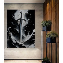 Epik Kılıç Yağlı Boya Görünümlü Dekoratif Ahşap Ev/işyeri/ofis Kare Tablo