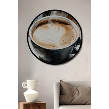 Çerçeve Görünümlü Sıcak Kahve Keyfi Sulu Boya Görünümlü Dekoratif Ahşap Işyeri/ofis Yuvarlak Tablo