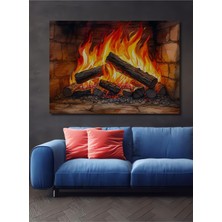 Sulu Boya Görünümlü Şömine Ateşi Dekoratif Ahşap Ev/işyeri/ofis Kare Tablo