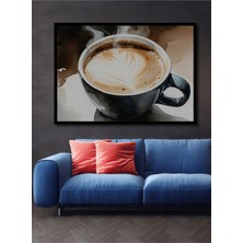 Çerçeve Görünümlü Sıcak Kahve Keyfi Sulu Boya Görünümlü Dekoratif Ahşap Ev/işyeri/ofis Kare Tablo