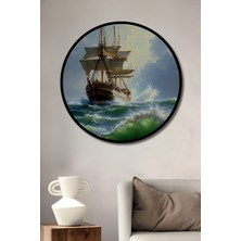 Çerçeve Görünümlü Denizci Gemisi Yağlı Boya Görünümlü Dekoratif Ahşap Ev/işyeri/ofis Yuvarlak Tablo