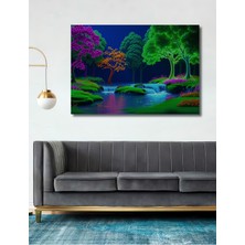 Neon Işıltılı Şelale Rüyası Yağlı Boya Görünümlü Dekoratif Ahşap Ev/işyeri/ofis Kare Tablo