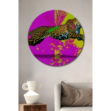 Neon Leopar Modern Sanat Yağlı Boya Görünümlü Dekoratif Ahşap Ev/işyeri/ofis Yuvarlak Tablo