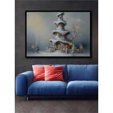 Çerçeve Görünümlü Kış Harikalar Diyarı Yağlı Boya Görünümlü Dekoratif Ahşap Işyeri/ofis Kare Tablo