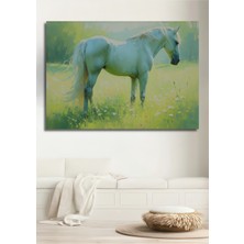 Beyaz At Yağlı Boya Görünümlü Çiçek Bahçesi Dekoratif Ahşap Ev/işyeri/ofis Kare Tablo