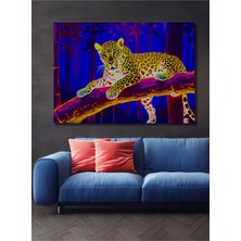 Neon Ormanda Leopar Yağlı Boya Görünümlü Ev/işyeri/ofis Dekoratif Ahşap Kare Tablo