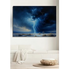 Şimşek Fırtınası Yağlı Boya Görünümlü Dekoratif Ahşap Ev/işyeri/ofis Kare Tablo