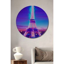 Neon Işıltılı Eyfel Kulesi Yağlı Boya Görünümlü Dekoratif Ahşap Ev/işyeri/ofis Yuvarlak Tablo