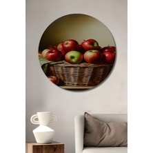 Elma Sepeti Yağlı Boya Görünümlü Dekoratif Ahşap Ev/işyeri/ofis Yuvarlak Tablo