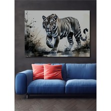 Beyaz Bengal Kaplanı Sulu Boya Görünümlü Dekoratif Ahşap Ev/işyeri/ofis Kare Tablo