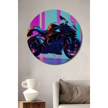 Neon Işıltılı Süper Motor Yağlı Boya Görünümlü Ev/işyeri/ofis Dekoratif Ahşap Yuvarlak Tablo