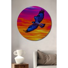 Gökyüzünde Süzülen Şahin Yağlı Boya Görünümlü Dekoratif Ahşap Ev/işyeri/ofis Yuvarlak Tablo
