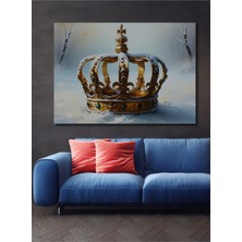 Karlar Altında Altın Taç Yağlı Boya Görünümlü Dekoratif Ahşap Ev/işyeri/ofis Kare Tablo