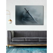 Sisler Içindeki Kılıç Yağlı Boya Görünümlü Dekoratif Ahşap Ev/işyeri/ofis Kare Tablo