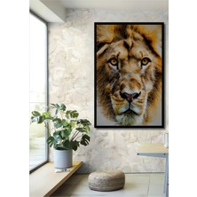 Çerçeve Görünümlü Yağlı Boya Görünümlü Aslan Portre Sanatı Ofis/salon Ahşap Dekoratif Kare Tablo