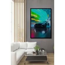 Çerçeve Görünümlü Neon Hız Tutkusu Modern Sanat Yağlı Boya Görünümlü Ahşap Ofis Kare Tablo