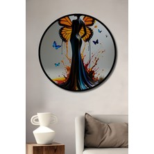 Çerçeve Görünümlü Kelebek Kanatlı Kadın Rüyası Yağlı Boya Görünümlü Ahşap Ofis Yuvarlak Tablo