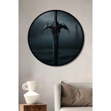 Çerçeve Görünümlü Karanlık Çağların Büyülü Kılıcı Yağlı Boya Görünümlü Ahşap Ofis Yuvarlak Tablo