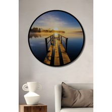 Çerçeve Görünümlü Güneşin Doğuşu Dekoratif Ahşap Köprü Manzarası Ev/işyeri/ofis Yuvarlak Tablo