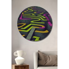 Neon Labirent Kara Kalem Görünümlü Dekoratif Ahşap Ev/işyeri/ofis Yuvarlak Tablo