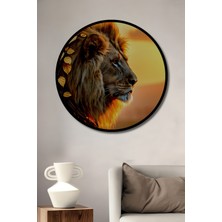 Çerçeve Görünümlü Altın Yapraklı Aslan Yağlı Boya Görünümlü Dekoratif Ahşap Ofis Yuvarlak Tablo