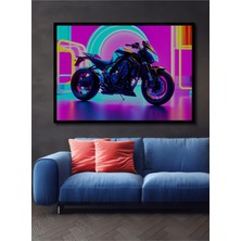 Çerçeve Görünümlü Neon Işıklı Rüya Motor Yağlı Boya Görünümlü Dekoratif Ahşap Ofis Kare Tablo