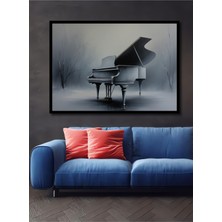 Çerçeve Görünümlü Buz Beyaz Piyano Yağlı Boya Görünümlü Dekoratif Ahşap Ev/işyeri/ofis Kare Tablo