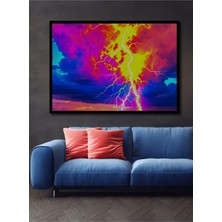 Çerçeve Görünümlü Neon Fırtına Yağlı Boya Görünümlü Dekoratif Ahşap Ev/işyeri/ofis Kare Tablo