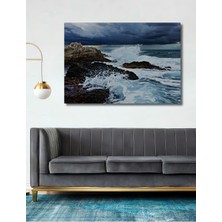 Fırtınalı Deniz Manzarası Yağlı Boya Görünümlü Dekoratif Ahşap Ev/işyeri/ofis Kare Tablo