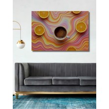 Turunçgiller ve Kahve Rüyası Yağlı Boya Görünümlü Dekoratif Ahşap Ev/işyeri/ofis Kare Tablo