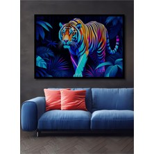 Çerçeve Görünümlü Neon Kaplan Ormanı Yağlı Boya Görünümlü Dekoratif Ahşap Ev/işyeri/ofis Kare Tablo