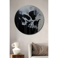 Siyah Beyaz Soyut Kafatası Yağlı Boya Görünümlü Dekoratif Ahşap Ev/işyeri/ofis Yuvarlak Tablo