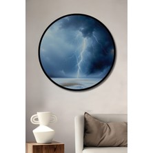 Çerçeve Görünümlü Fırtına Esintili Kış Manzarası Yağlı Boya Görünümlü Ahşap Ofis Yuvarlak Tablo