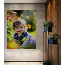 Çiçek Bahçesinde Minik Neşe Sulu Boya Görünümlü Ev/işyeri/ofis Dekoratif Ahşap Kare Tablo