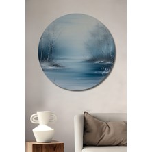 Buz Mavi Nehir Yağlı Boya Görünümlü Dekoratif Ahşap Ev/işyeri/ofis Yuvarlak Tablo