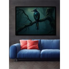 Çerçeve Görünümlü Mistikal Orman Kuşu Yağlı Boya Görünümlü Dekoratif Ahşap Işyeri/ofis Kare Tablo