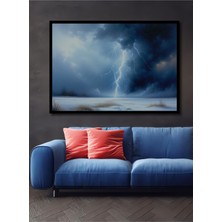 Çerçeve Görünümlü Fırtına Esintili Kış Manzarası Yağlı Boya Görünümlü Ahşap Ofis Kare Tablo