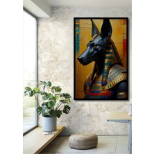 Çerçeve Görünümlü Mısır Tanrısı Anubis Yağlı Boya Görünümlü Dekoratif Ahşap Işyeri/ofis Kare Tablo